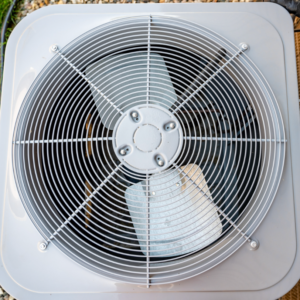 Up-close photo of an air conditioner fan.