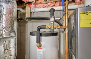 Tank water heater in basement of home